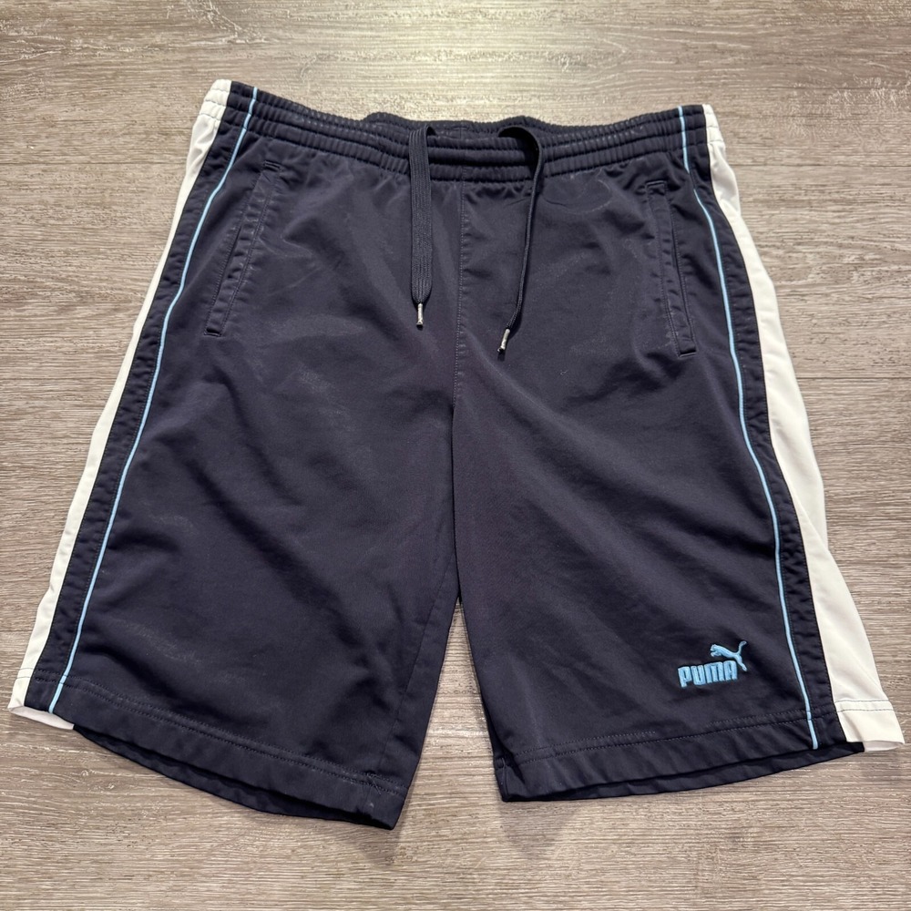 Puma Shorts Mens‎ Small Blue White Drawstring Lounge Casual Logo Adult Vintage